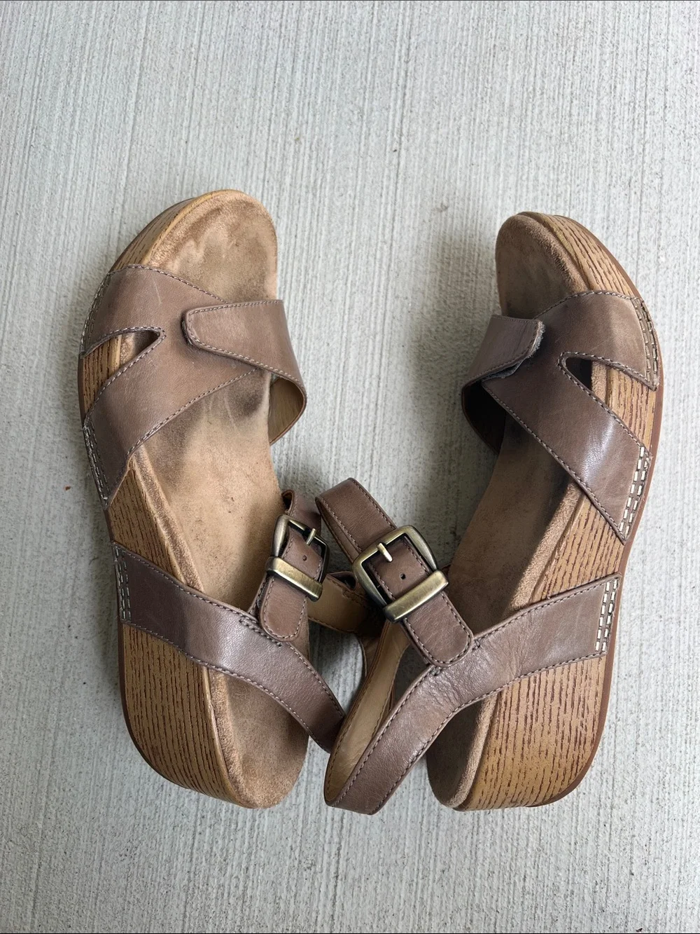 Dansko Laurie Taupe Leather Slingback Wedge Sandals EU 40